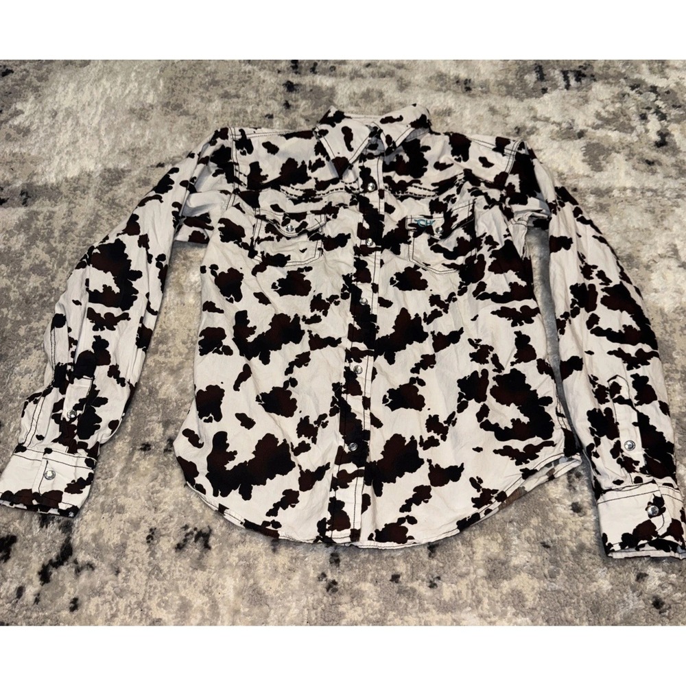 Cowgirl Hardware Shirt Girls Youth Sz Large 10 - 12  Long Sleeve Cow Print